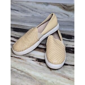 J/Slides NYC Woven Leather Slip On Sneakers Beige Tan Womens Size 9 Low Top‎